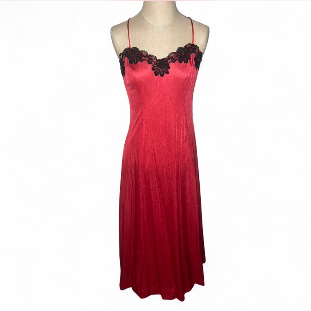Undercover Wear Vintage Silk Feel Slip Dress Gown Red Black Lace Trim Goth Sexy